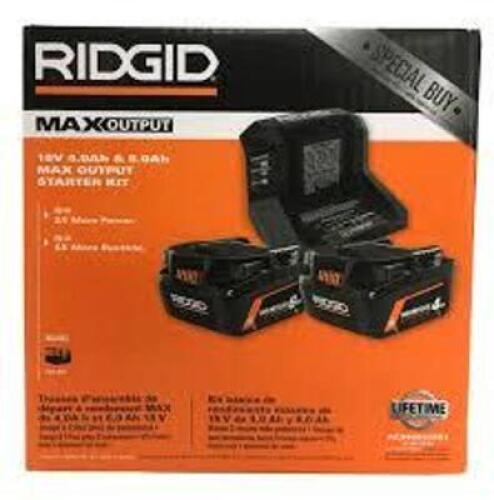 DESCRIPTION: (1) MAX OUTPUT STARTER KIT BRAND/MODEL: RIDGID INFORMATION: 18V, 4.0 AH & 6.0 AH RETAIL$: $79.95 EA QTY: 1