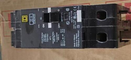 DESCRIPTION: (1) 20 AMP BOLT ON MINITURE CIRCUIT BREAK BRAND/MODEL: SQUARE D EDB24020 SIZE: 480Y/277 V 2 POLE RETAIL$: $654.39 QTY: 1