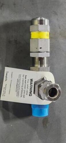 DESCRIPTION: (2) STAINLESS STEEL LOW PRESURE PROPORTIONAL RELIEF VALVES BRAND/MODEL: SWAGELOK SS-RL4M8S8 SIZE: 1/2" MNPT x 1/2" SWL FITTING RETAIL$: $