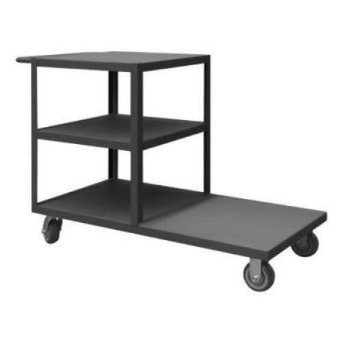 DESCRIPTION: (1) PLATFORM TRUCKBRAND/MODEL: DURHAM/DM-EPT3S30605PU95INFORMATION: 1200LB CAPACITY, 3 SHELVES, BROKEN WHEEL, SEE INSPECTIONRETAIL$: $663.68SIZE: 30-1/4"W x 66-1/8"D x 36-5/8"HQTY: 1
