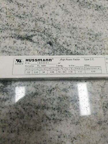 DESCRIPTION: (4) HIGH POWER FACTOR 1803402 2 LAMP 58W BALLASTBRAND/MODEL: HUSSMANRETAIL$: $40.00 EAQTY: 4