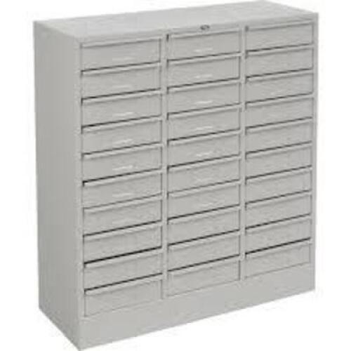 DESCRIPTION: (1) DRAWER CABINETBRAND/MODEL: TENNSCO #3085-LGYINFORMATION: LIGHT GRAYSIZE: 30 DRAWERS,&nbsp;30-5/8"W X 14-5/8"D X 33-7/16"HRETAIL$: $709.00 EAQTY: 1