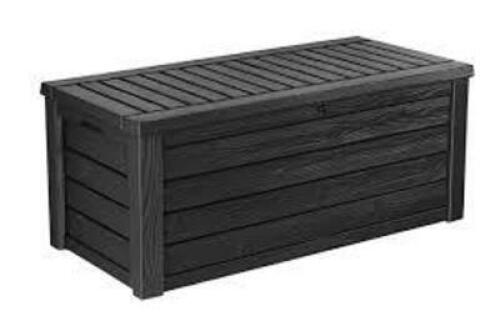 DESCRIPTION: (1) OUTDOOR PLASTIC DECK BOXBRAND/MODEL: KETERINFORMATION: BROWN / BLACKSIZE: 150 GAL, 28.5" X 61" X 25.3"RETAIL$: $148.00 EAQTY: 1