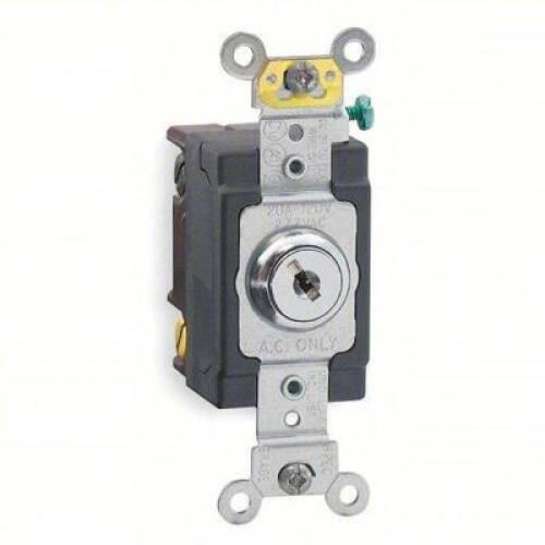 DESCRIPTION: (4) KEY LOCK WALL SWITCH BRAND/MODEL: LEVITON #1221-2KL INFORMATION: 20A, 120/277V, 1 POLE RETAIL$: $116.94 EA QTY: 4