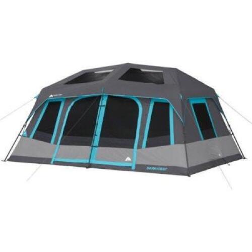 DESCRIPTION: (1) INSTANT CABIN TENT BRAND/MODEL: OZARK TRAIL/WMT-141078D INFORMATION: GRAY-LIGHT BLUE/SLEEPS 10 RETAIL$: $199.00 SIZE: 14' X 10' X 78"