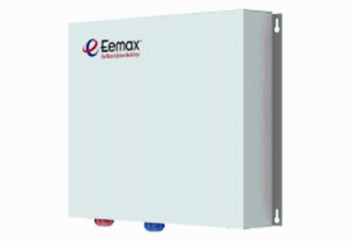 DESCRIPTION: (1) ELECTRIC TANKLESS WATER HEATER BRAND/MODEL: EEMAX #52CE33 INFORMATION: WHITE, INDOOR, 36,000 W, 8 GPM MAX. FLOW RATE SIZE: 17" OVERAL