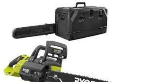 DESCRIPTION: (1) CHAINSAW STORAGE BOX AND CHAINSAW BRAND/MODEL: RYOBI INFORMATION: BLACK, HARD CASE RETAIL$: $200.00 TOTAL QTY: 1