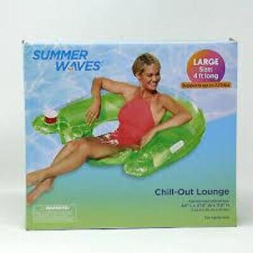DESCRIPTION: (2) CHILL OUT LOUNGE POOL FLOAT BRAND/MODEL: SUMMER WAVES INFORMATION: GREEN SIZE: 4' LONG, 220 LBS CAPACITY RETAIL$: $14.99 EA QTY: 2