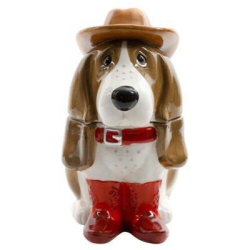 DESCRIPTION: (1) COWBOY CHARLIE RED COOKIE JAR BRAND/MODEL: THE PIONEER WOMAN/PWR09881814672 INFORMATION: STONEWARE/HAND-PAINTED RETAIL$: $18.75 SIZE: