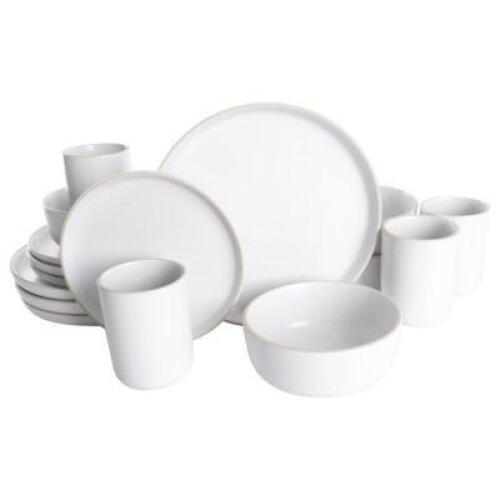 DESCRIPTION: (1) STONEWARE DINNERWARE SET BRAND/MODEL: GAP HOME/80709.16R INFORMATION: WHITE/16-PIECES RETAIL$: $43.97 SIZE: (4) 10.25"DINNER PLATES/(