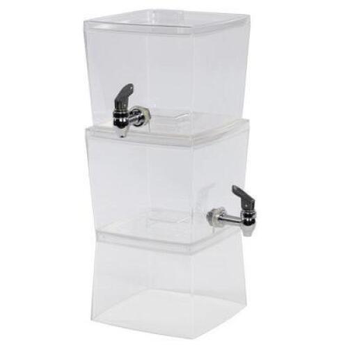 DESCRIPTION: (1) PACK OF (2) STACKABLE BEVERAGE DISPENSER BRAND/MODEL: CREATIVE BATH/BEV07CLR INFORMATION: CLEAR/CAPACITY: 1.5 GAL RETAIL$: $22.69 SIZ
