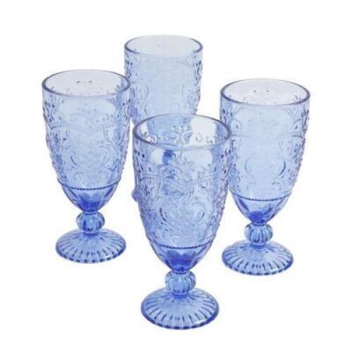 DESCRIPTION: (2) PACKS OF (4) AMELIA GOBLET SET BRAND/MODEL: THE PIONEER WOMAN/128010.04R INFORMATION: BLUE RETAIL$: $25.99 PER PK OF 4 SIZE: 14.7 OZ.