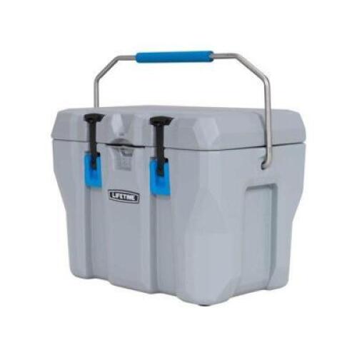 DESCRIPTION: (1) HIGH PERFORMANCE COOLER BRAND/MODEL: LIFETIME/90911 INFORMATION: GRAY/CAPACITY: 28 QT RETAIL$: $83.60 SIZE: 23.25" X 14.56"W X 16.31"