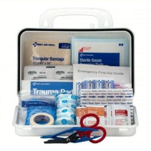 DESCRIPTION: (1) FIRST AID KIT AND HOUSING BRAND/MODEL: FIRST AID ONLY #40JH36 SIZE: 10 PERSON KIT RETAIL$: $27.15 EA QTY: 1