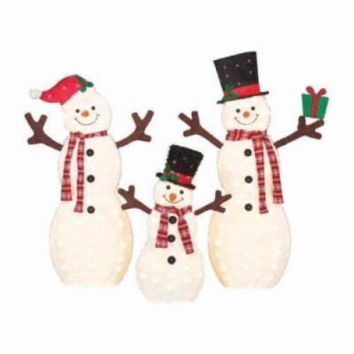 DESCRIPTION: (1) FLUFFY SNOWMAN FAMILY SET BRAND/MODEL: HOLIDAY TIME/67-082 INFORMATION: 3-SNOWMAN/COMES WITH 175-LIGHTS RETAIL$: $49.00 SIZE: (1) 52"