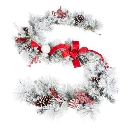 DESCRIPTION: (2) DELUXE FLOCKED MIXED PINE CHRISTMAS GARLAND BRAND/MODEL: HOLIDAY TIME/TS183078-01 INFORMATION: SNOW-CAPPED PINE CONES RETAIL$: $25.47
