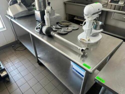 DESCRIPTION 8' X 30" STAINLESS TABLE. ADDITIONAL INFORMATION CONTENTS ARE NOT INCLUDED SIZE 8' X 30" LOCATION KITCHEN QTY 1