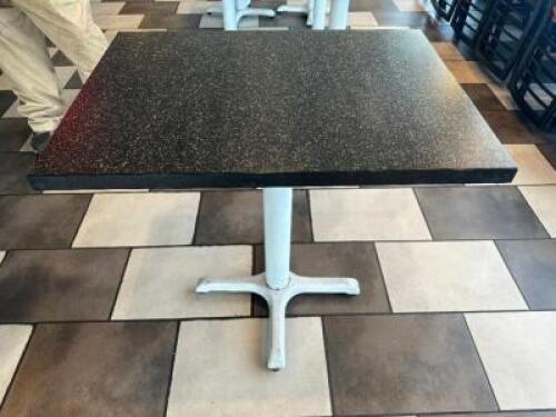 DESCRIPTION 22" X 30" BLACK COMPOSITE TABLE W/ BASE. SIZE 22" X 30" LOCATION SEATING QTY 1