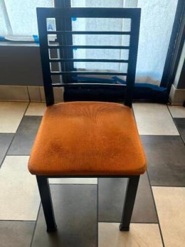 DESCRIPTION (7) LADDER BACK METAL CHAIRS W/ ORANGE FABRIC SEATS THIS LOT IS: SOLD BY THE PIECE LOCATION SEATING QTY 7