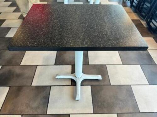 DESCRIPTION (2) 22" X 30" BLACK COMPOSITE TABLE W/ BASE. SIZE 22" X 30" THIS LOT IS: SOLD BY THE PIECE LOCATION SEATING QTY 2