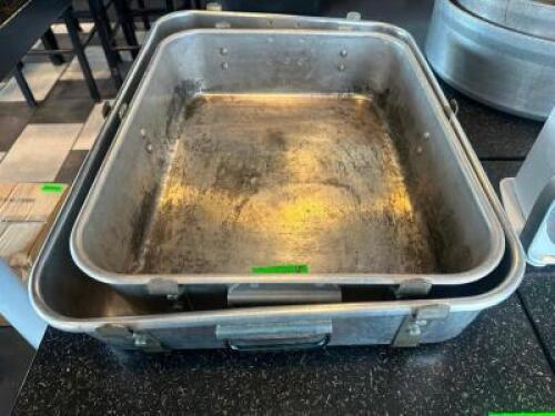DESCRIPTION (2) HEAVY DUTY ROASTING PANS ADDITIONAL INFORMATION ASSORTED SIZES THIS LOT IS: SOLD BY THE PIECE LOCATION SEATING QTY 2