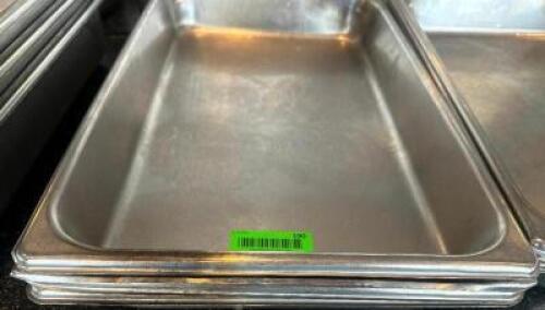 DESCRIPTION (4) FULL SIZE STAINLESS INSERTS ADDITIONAL INFORMATION 2" DEEP THIS LOT IS: SOLD BY THE PIECE LOCATION SEATING QTY 4