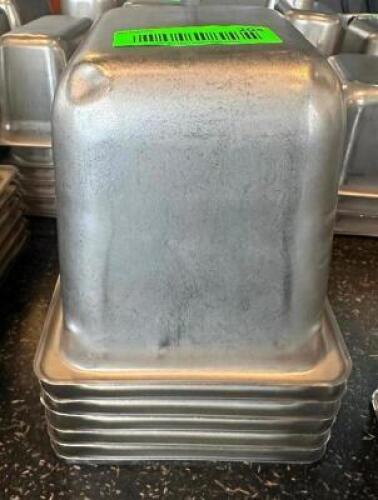 DESCRIPTION (6) 1/6TH SIZE STAINLESS INSERTS ADDITIONAL INFORMATION 6" DEEP THIS LOT IS: SOLD BY THE PIECE LOCATION SEATING QTY 6