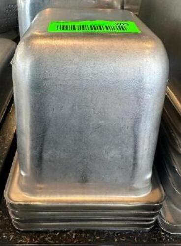 DESCRIPTION (6) 1/6TH SIZE STAINLESS INSERTS ADDITIONAL INFORMATION 6" DEEP THIS LOT IS: SOLD BY THE PIECE LOCATION SEATING QTY 6