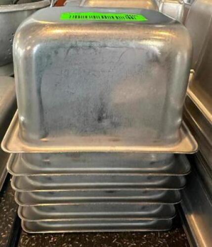 DESCRIPTION (6) 1/6TH SIZE STAINLESS INSERTS ADDITIONAL INFORMATION 4" DEEP THIS LOT IS: SOLD BY THE PIECE LOCATION SEATING QTY 6