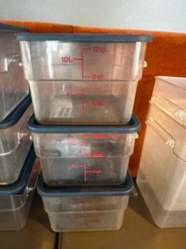 DESCRIPTION (3) 12 QT PLASTIC FOOD CONTAINERS W/ LIDS SIZE 12 QT THIS LOT IS: SOLD BY THE PIECE LOCATION SEATING QTY 3