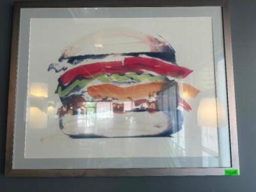 DESCRIPTION 37 "X 47" FRAMED PRINT " BURGER " SIZE 37" X 47" LOCATION SEATING QTY 1