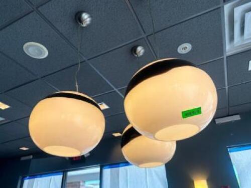 DESCRIPTION (3) 20" GLOBE PENDANT LIGHT FIXTURES ADDITIONAL INFORMATION WINNING BIDDER MUST CAP WIRES. THIS LOT IS: SOLD BY THE PIECE LOCATION SEATING