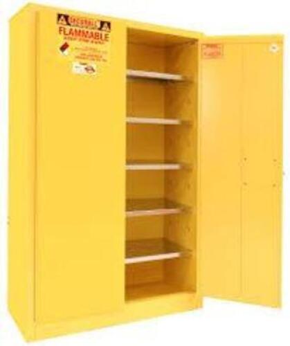 DESCRIPTION: (1) FLAMMABLES STORAGE CABINETBRAND/MODEL: SECURALL #P160INFORMATION: YELLOWSIZE: 60 GALLON,&nbsp;65.00H x 43.00W x 18.00LRETAIL$: $1249.00 EAQTY: 1