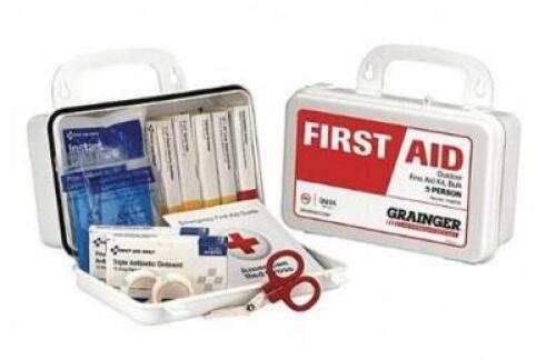 DESCRIPTION: (3) FIRST AID KIT BRAND/MODEL: GRAINGER/59290 INFORMATION: WHITE/66-COMPONENTS/PEOPLE SERVED: 1-10 RETAIL$: $22.44 EACH SIZE: 5"H X 3"W X