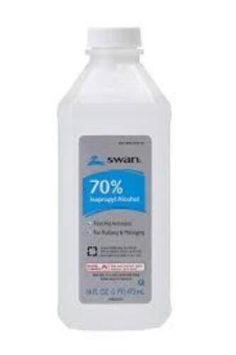 DESCRIPTION: (6) ISOPROPYL ALCOHOL BRAND/MODEL: SWAN INFORMATION: 70% SIZE: 16 OZ RETAIL$: $20.00 TOTAL QTY: 6