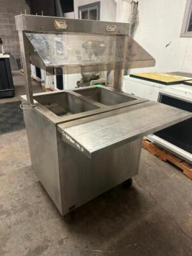 DUKE TWO WELL ELECTRIC STEAM TABLE W/ SNEEZE GUARD WARMER.