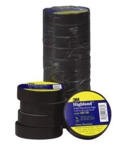 DESCRIPTION: (1) PACK OF (15) ELECTRICAL TAPE BRAND/MODEL: 3M HIGHLAND/06138 INFORMATION: BLACK/FLAM RETARDANT RETAIL$: $46.35 PER PK OF 15 SIZE: 3/4"