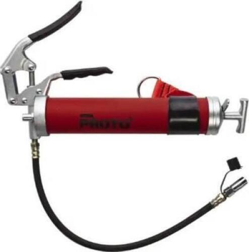 DESCRIPTION: (1) PISTOL GREASE GUN BRAND/MODEL: PROTO/JFC33HD-TT INFORMATION: RED/MAX OPERATING PRESSURE: 3600 PSI RETAIL$: $68.25 SIZE: 18"HOSE LENGT