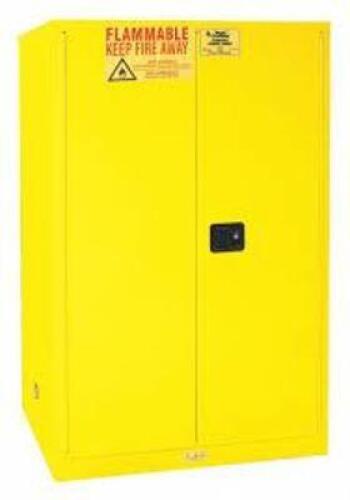 DESCRIPTION: (1) FLAMMABLES STORAGE CABINETBRAND/MODEL: CONDOR #45AE85INFORMATION: YELLOW, STEELSIZE: 90 GALLON CAPACITY,&nbsp;43 in x 34 in x 66 1/2 inRETAIL$: $2144.98 EAQTY: 1