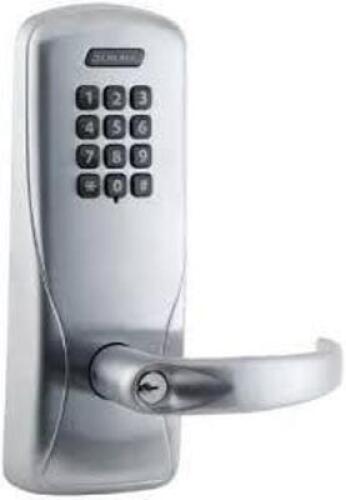 DESCRIPTION: (1) CLASSROOM / STORAGE ROOM KEYPAD DOOR KNOB BRAND/MODEL: SCHLAGE #CO100CY70KPRHO626JLH INFORMATION: SATIN CHROME RETAIL$: $597.40 EA QT