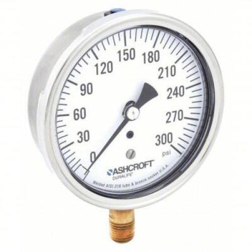 DESCRIPTION: (5) INDUSTRIAL GAUGE BRAND/MODEL: ASHCROFT DURALIFE #33HR61 SIZE: Corrosion-Resistant Case, 0 to 300 psi, 3 1/2 in Dial, Bottom RETAIL$: