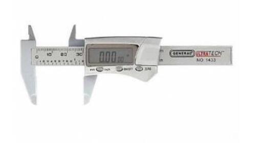 DESCRIPTION: (1) DIGITAL CALIPER BRAND/MODEL: GENERAL/1433 INFORMATION: FRACTIONAL-DISPLAY/RANGE: 0-3", 0 TO 76MM RETAIL$: $19.10 SIZE: 1-9/16"JAW DEP