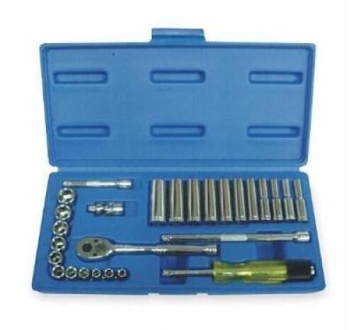 DESCRIPTION: (1) SOCKET WRENCH SET BRAND/MODEL: WESTWARD/1EZR5 INFORMATION: 27-PIECES/CHROME RETAIL$: $49.39 SIZE: 1/4"DRIVE X 5-14MM QTY: 1