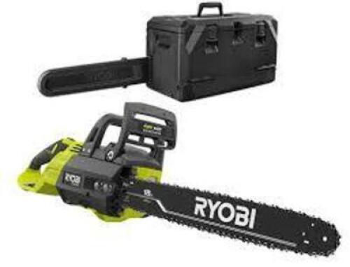 DESCRIPTION: (1) GAS POWERED CHAIN SAW AND CARRY CASEBRAND/MODEL: RYOBIINFORMATION: LIME GREEN, 2 CYCLESIZE: 37 CCRETAIL$:&nbsp;$316.90QTY: 1