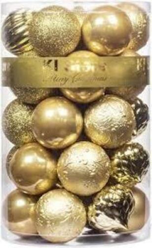 DESCRIPTION: (1) SET OF HOLIDAY TRADITIONS ORNAMENTS BRAND/MODEL: HOME ACCENTS HOLIDAY INFORMATION: GOLD, SHATTER RESISTANT SIZE: 75 PIECES RETAIL$: $
