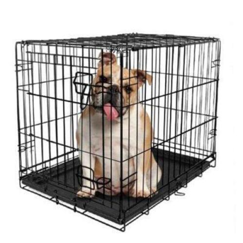 DESCRIPTION: (1) SINGLE-DOOR FOLDING DOG CRATE BRAND/MODEL: VIBRANT LIFE/34971 INFORMATION: BLACK/SUITABLE BREEDS UP TO 70 LBS RETAIL$: $69.99 SIZE: 2
