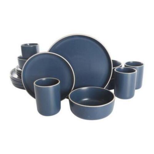 DESCRIPTION: (1) STONEWARE DINNERWARE SET BRAND/MODEL: GAP HOME/80705.16R INFORMATION: BLUE/16-PIECES RETAIL$: $43.97 SIZE: (4) 10.5"DINNER PLATE/(4)
