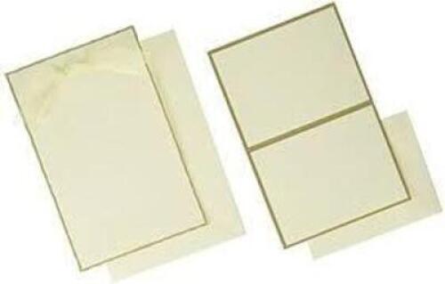 DESCRIPTION: (24) BOXES OF (50) INVITATION PAPERS BRAND/MODEL: EACH BOX COMES WITH 50, PLUS ENVELOPES INFORMATION: WHITE WITH GOLD FOIL TRIM RETAIL$: