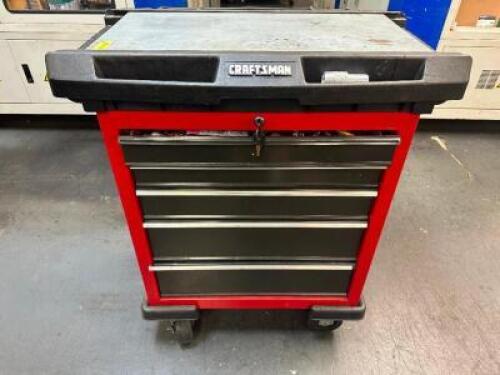 CRAFTSMAN FIVE DRAWER ROLL ABOUT TOOL BOX W/ CONTENTS