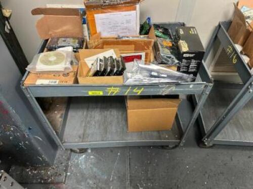 TWO TIER METAL UTILITY CART W/ CONTENTS - ASSORTED USED AND NEW HARD DRIVER